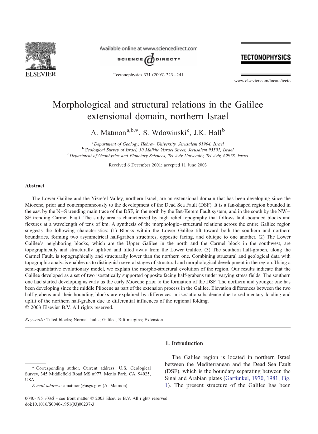 Morphological and Structural Relations in the Galilee Extensional Domain, Northern Israel