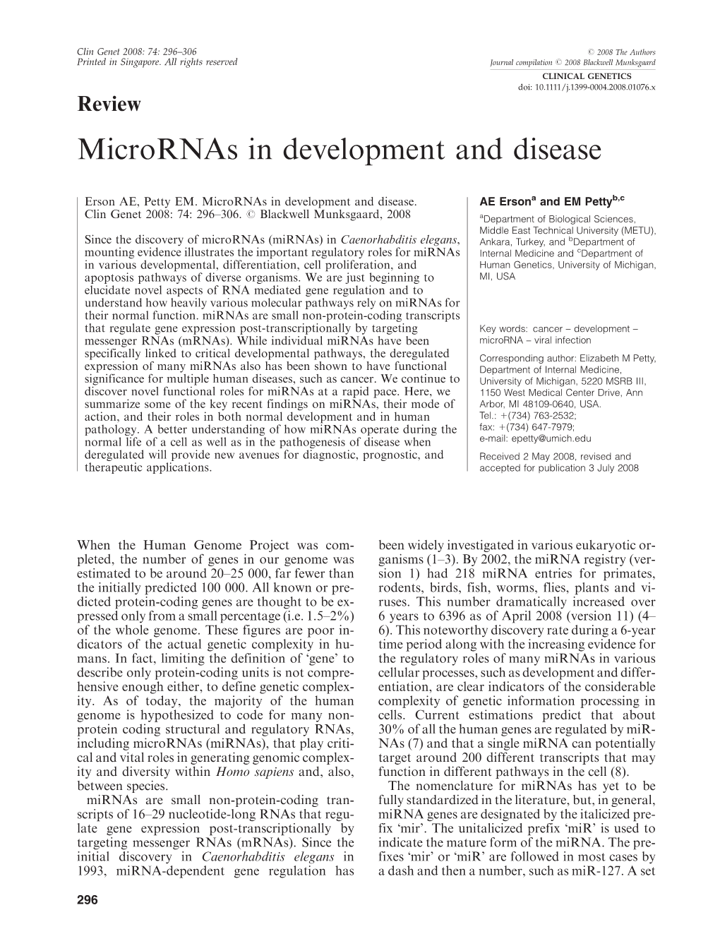 Micrornas in Development and Disease