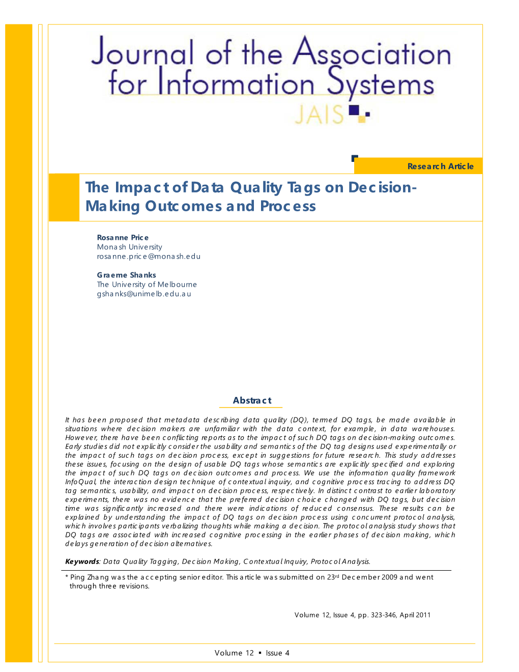 The Impact of Data Quality Tags on Decision-Making Outcomes and Process