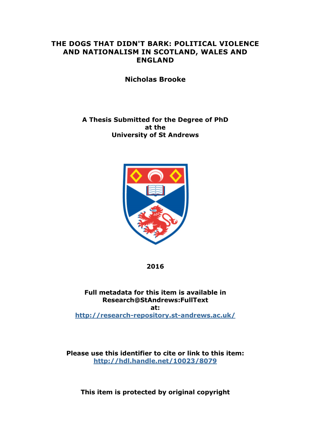 Nicholas Brooke Phd Thesis