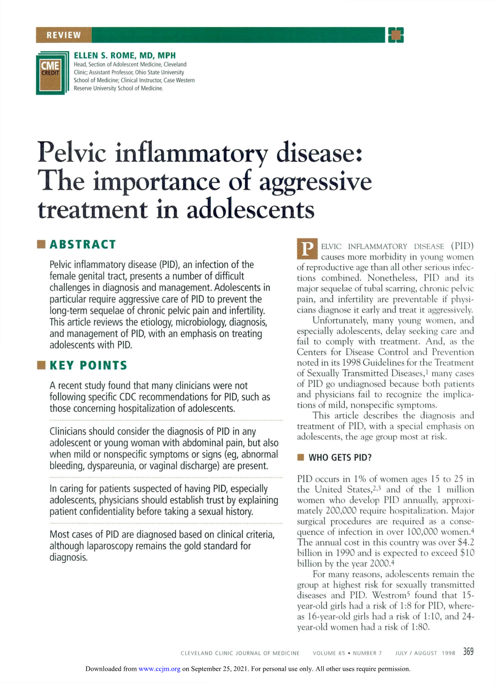 Pelvic Inflammatory Disease: the Importance of Aggressive Treatment in Adolescents