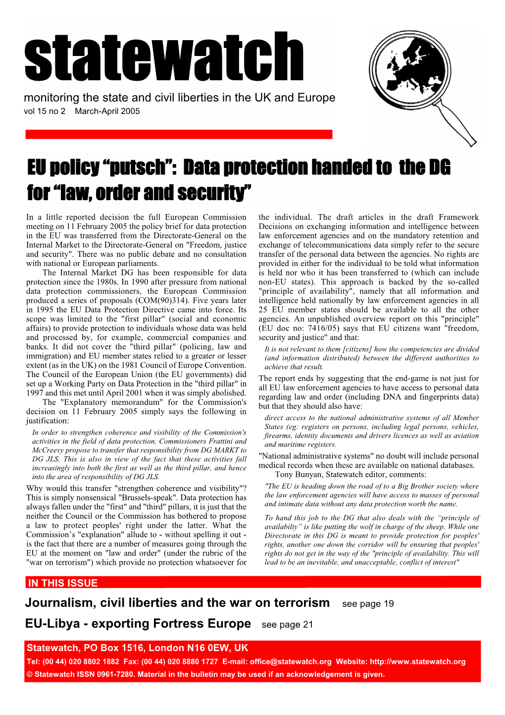 Data Protection Handed to the DG for “Law, Order and Security”