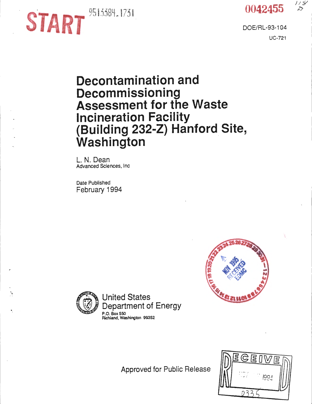 Decontamination and Decommissioning Assessment for the Waste Incineration Facility (Building 232-Z) Hanford Site, Washington