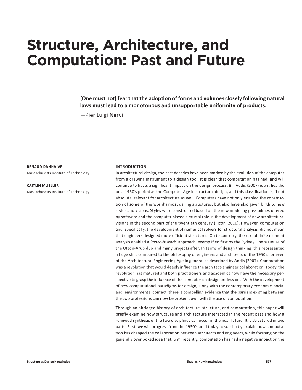 Structure, Architecture, and Computation: Past and Future