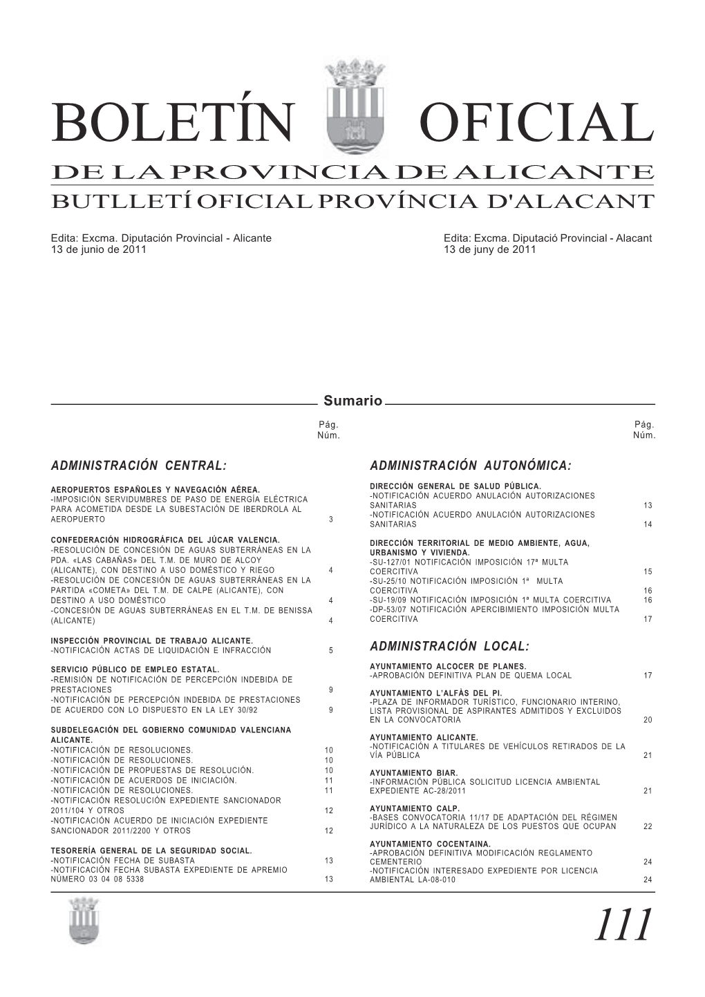 Boletín Oficial De La Provincia De Alicante Butlletí Oficial Província D'alacant