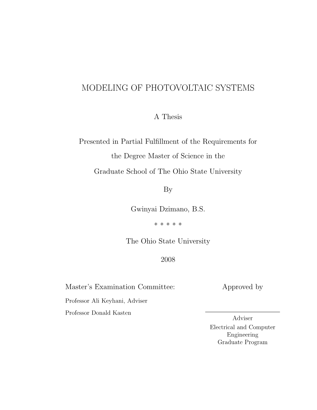 Modeling of Photovoltaic Systems