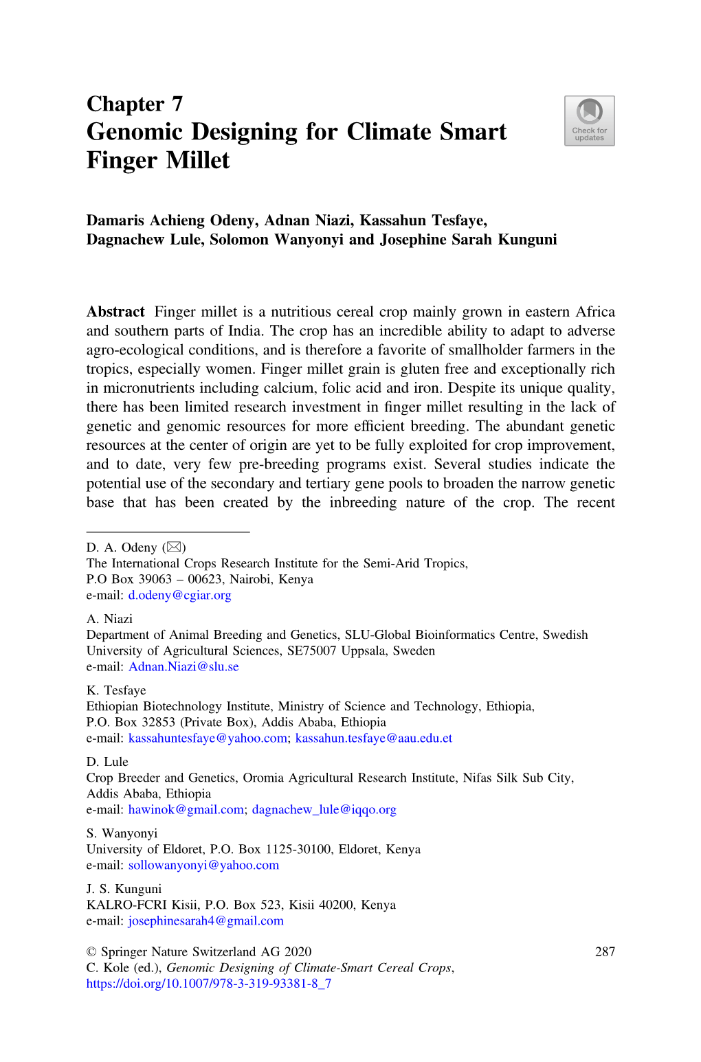 Genomic Designing for Climate Smart Finger Millet