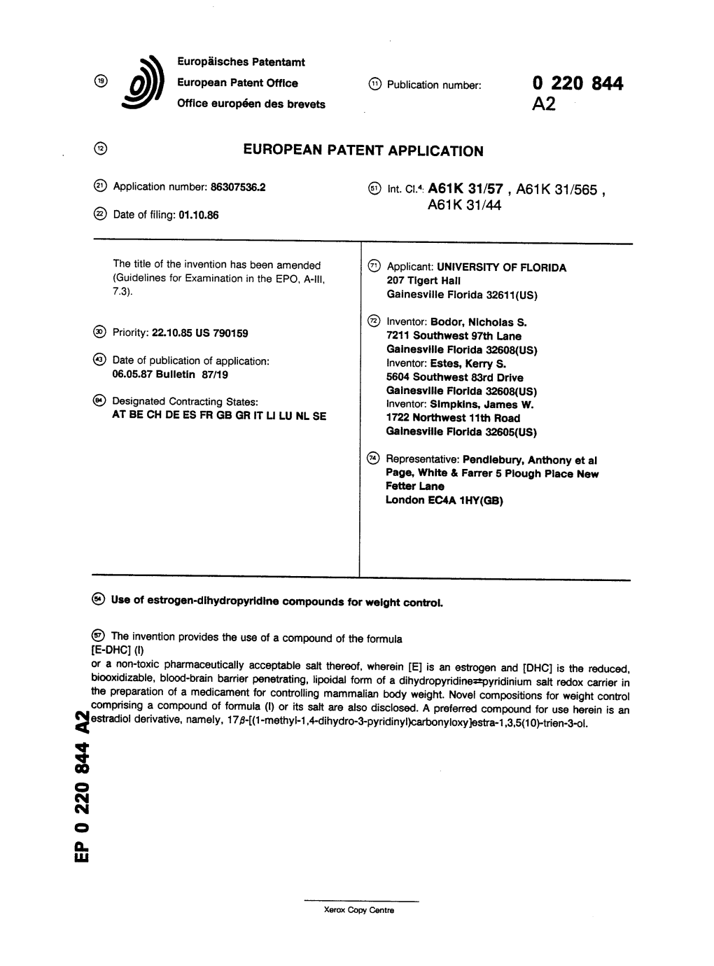 Use of Estrogen-Dihydropyridine Compounds For