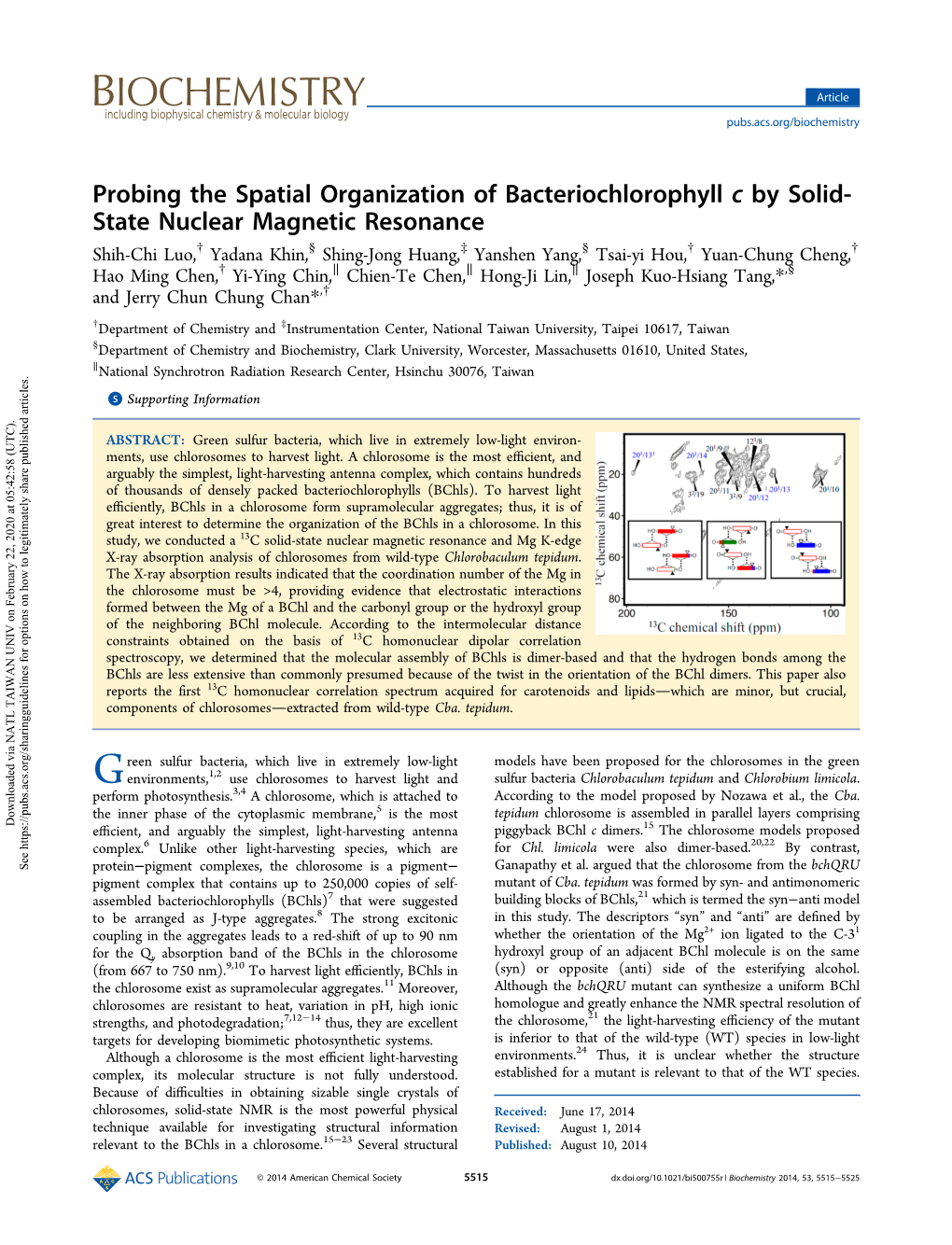 Probing the Spatial Organization of Bacteriochlorophyll C by Solid