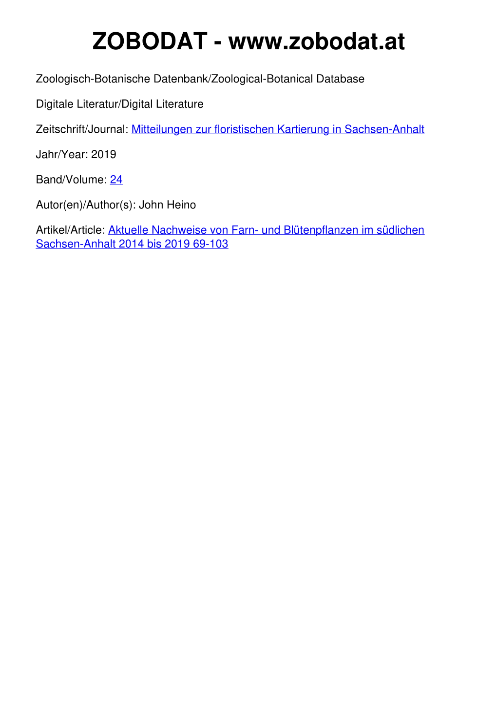Und Blütenpflanzen Im Südlichen Sachsen-Anhalt 2014 Bis 2019 69-103 Mitt