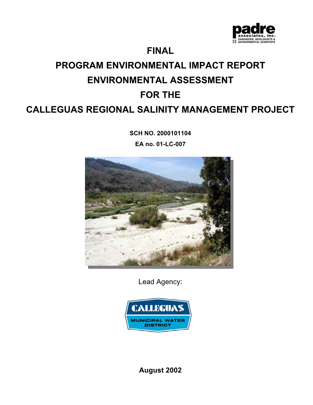 Final Program Environmental Impact Report Environmental Assessment for the Calleguas Regional Salinity Management Project