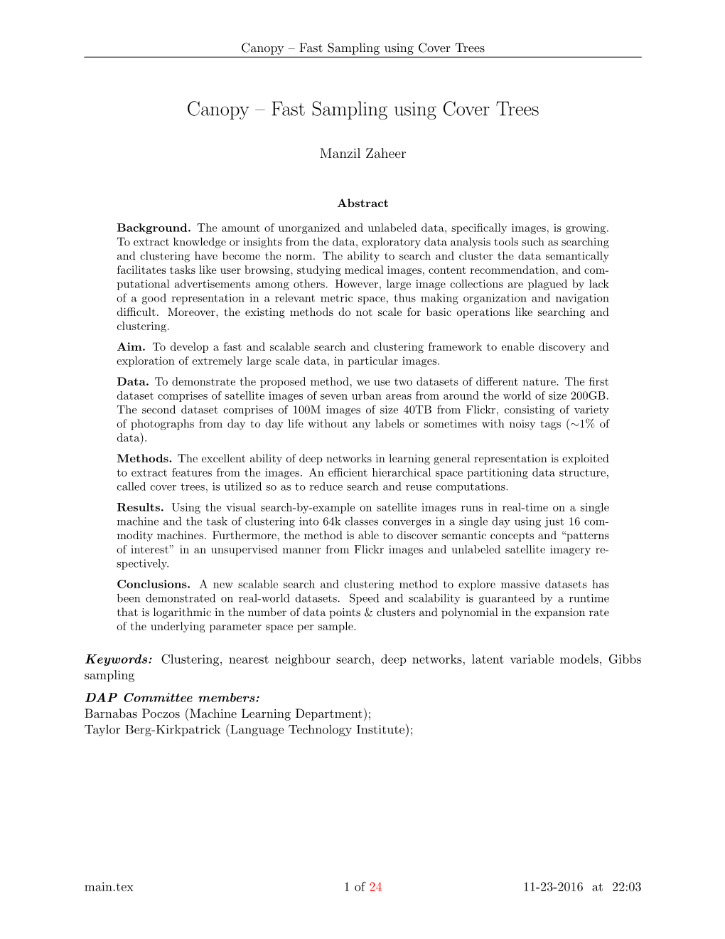 Canopy – Fast Sampling Using Cover Trees