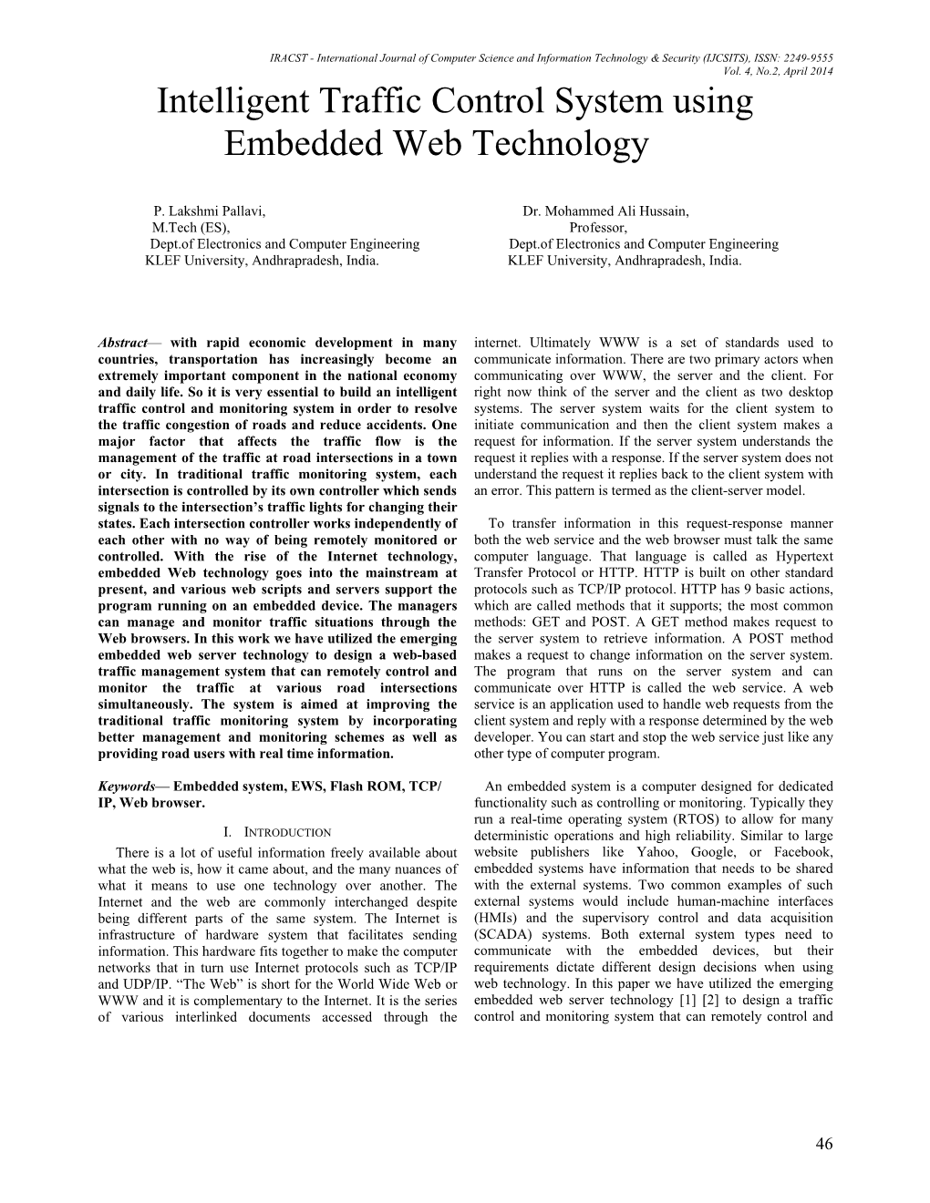 Intelligent Traffic Control System Using Embedded Web Technology