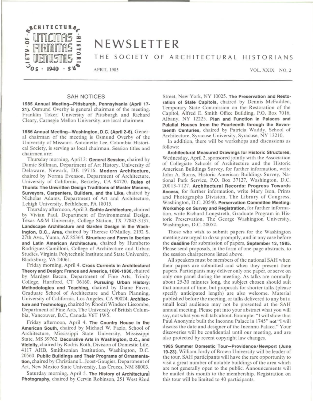 Newsletter the Society of Architectural Historians