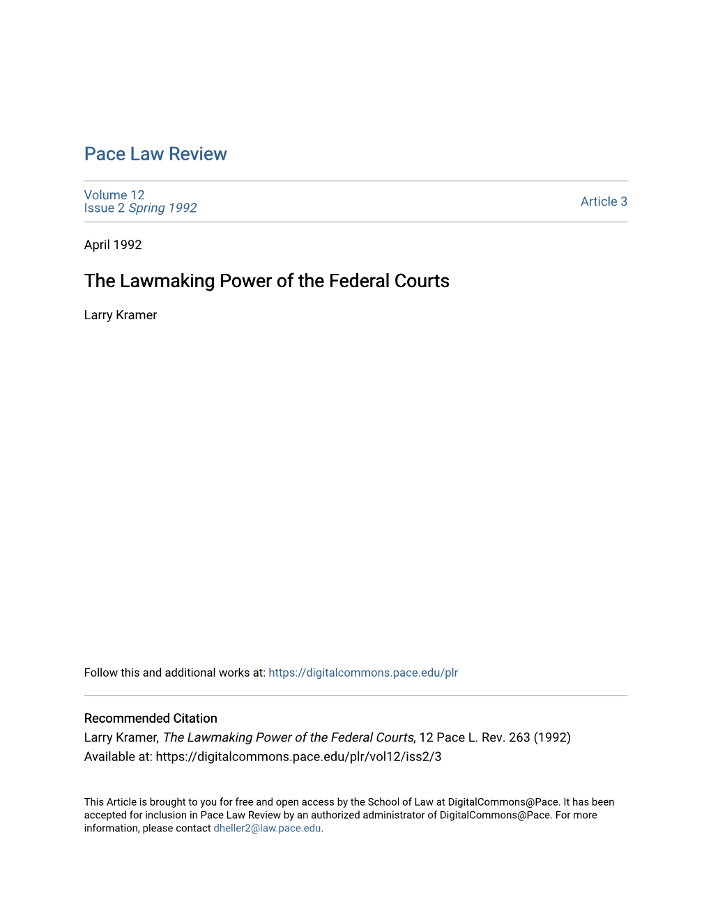 The Lawmaking Power of the Federal Courts