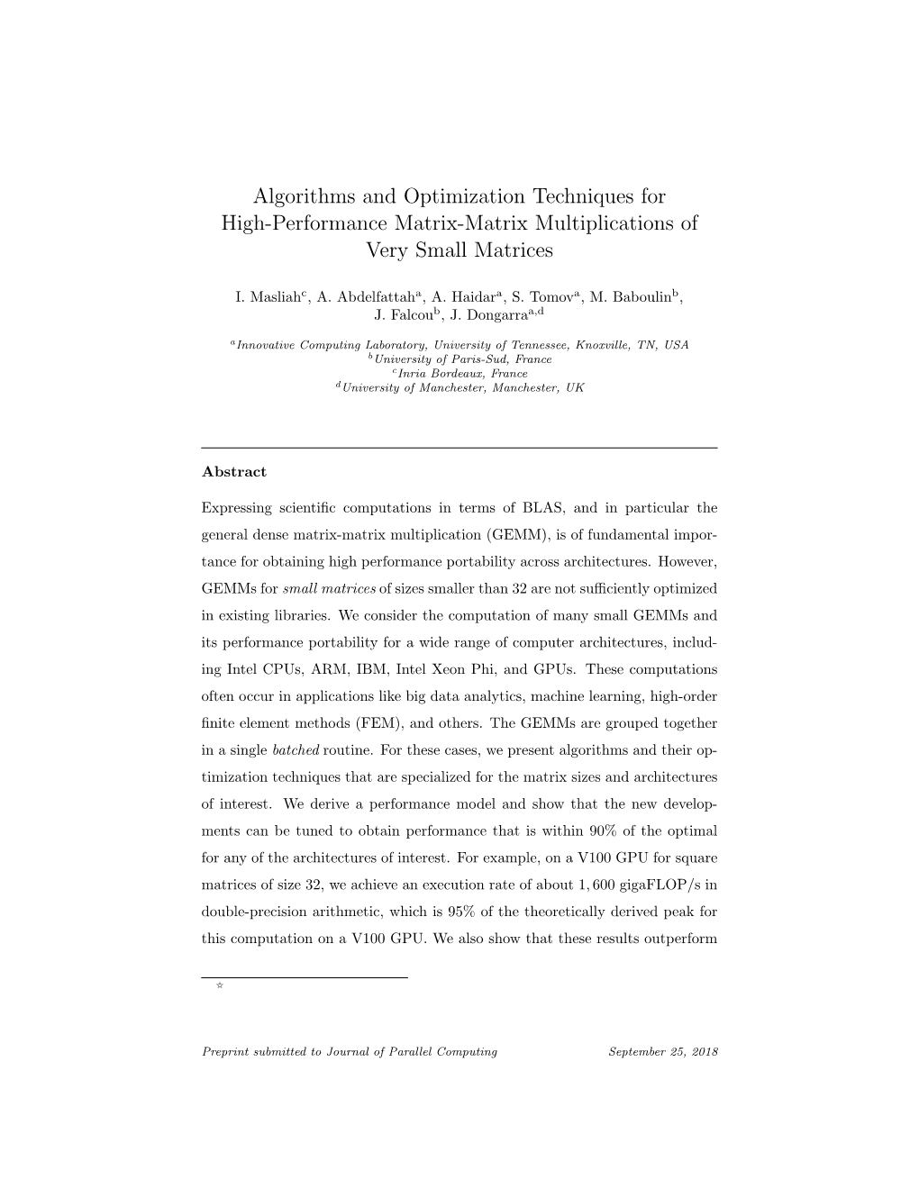 Algorithms and Optimization Techniques for High-Performance Matrix-Matrix Multiplications of Very Small Matrices