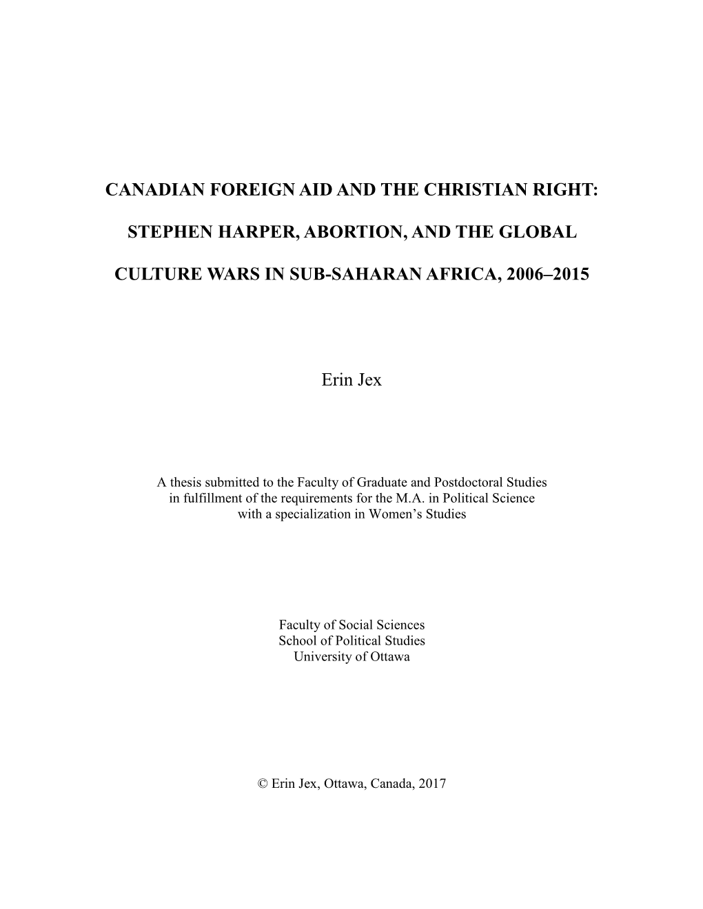 Canadian Foreign Aid and the Christian Right