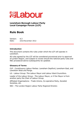 Lewisham LCF Rule Book