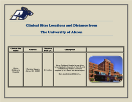 Clinical Sites Locations and Distance from the University of Akron