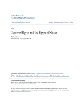 Nasser of Egypt and the Egypt of Nasser Pria G