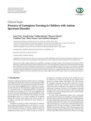 Clinical Study Presence of Contagious Yawning in Children with Autism Spectrum Disorder