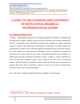 A Study on the Communication Construct of Motivational Speakers As Transformational Leaders