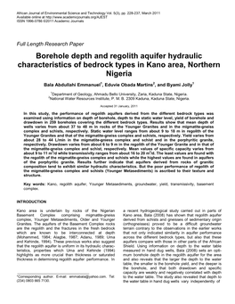 Borehole Depth and Regolith Aquifer Hydraulic Characteristics of Bedrock Types in Kano Area, Northern Nigeria