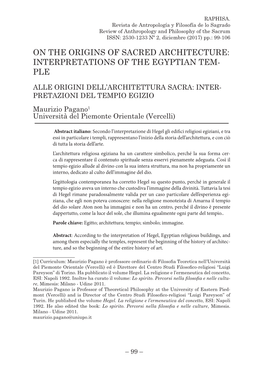 On the Origins of Sacred Architecture: Interpretations of the Egyptian Tem- Ple