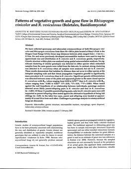 Patterns of Vegetative Growth and Gene Flow in Rhizopogon Vinicolor and R