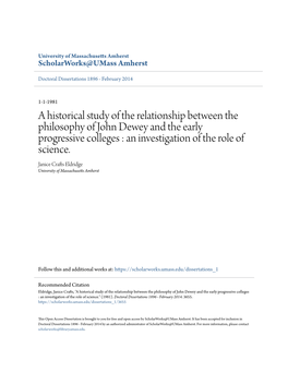 A Historical Study of the Relationship Between the Philosophy of John Dewey and the Early Progressive Colleges : an Investigation of the Role of Science