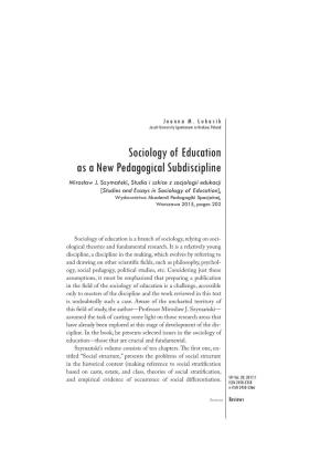 Sociology of Education As a New Pedagogical Subdiscipline