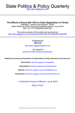 State Politics & Policy – Voter Registration in Florida the Effects