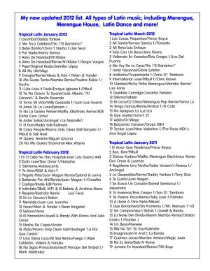 My New Updated 2012 List. All Types of Latin Music, Including Merengue, Merengue House, Latin Dance and More!