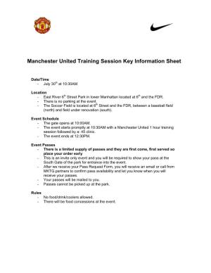 Manchester United Training Session Key Information Sheet