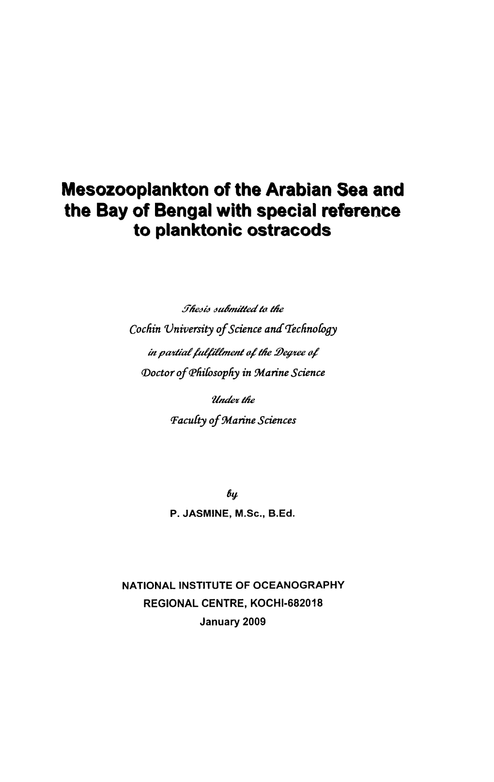 Mesozooplankton of the Arabian Sea and the Bay of Bengal with Special Reference to Planktonic Ostracods
