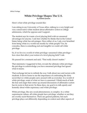 White Privilege Shapes the U.S. by Robert Jensen