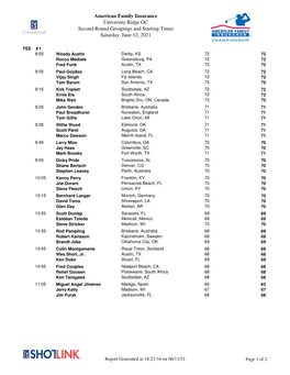 American Family Insurance University Ridge GC Second Round Groupings and Starting Times Saturday, June 12, 2021