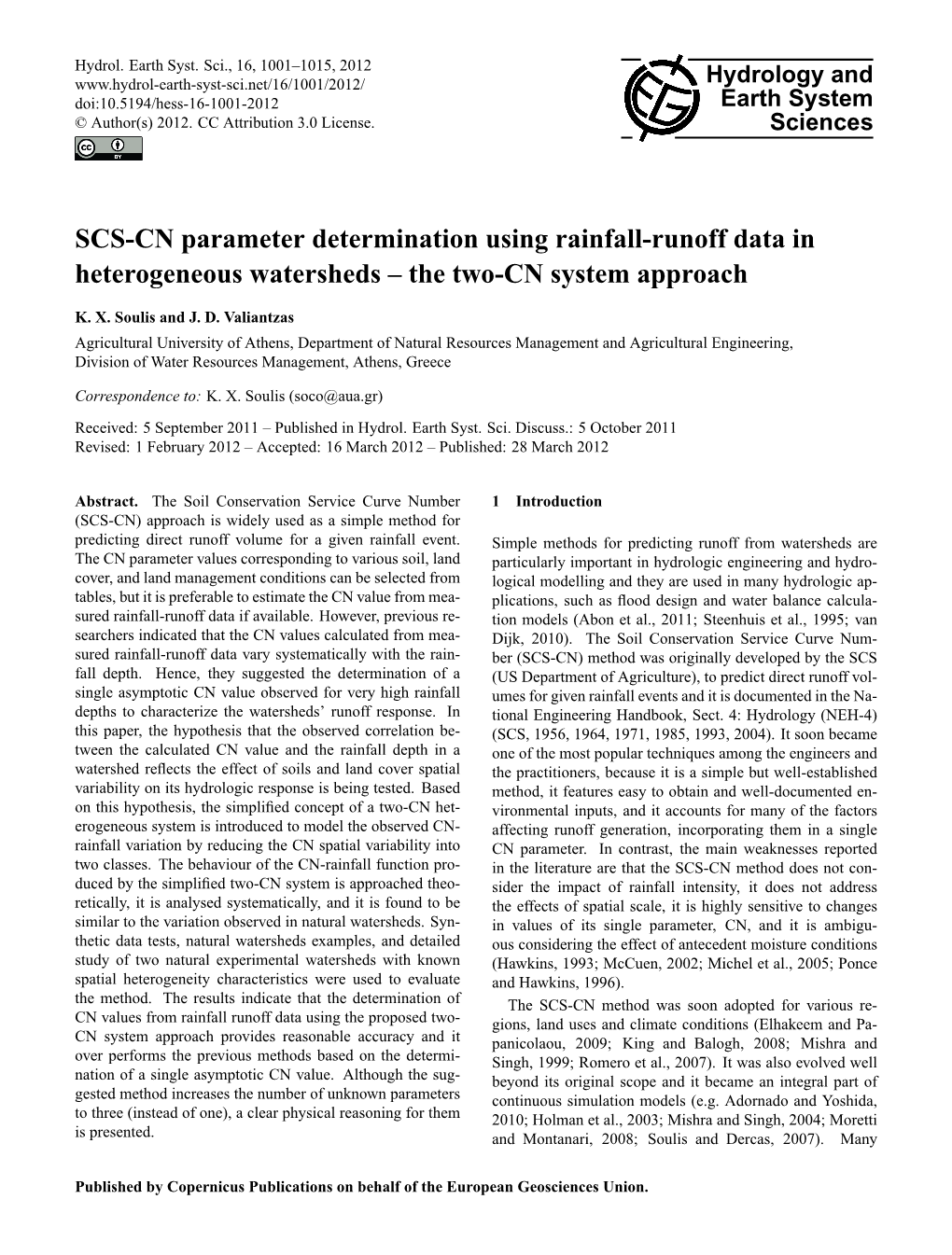 SCS-CN Parameter Determination Using Rainfall-Runoff Data in Heterogeneous Watersheds – the Two-CN System Approach