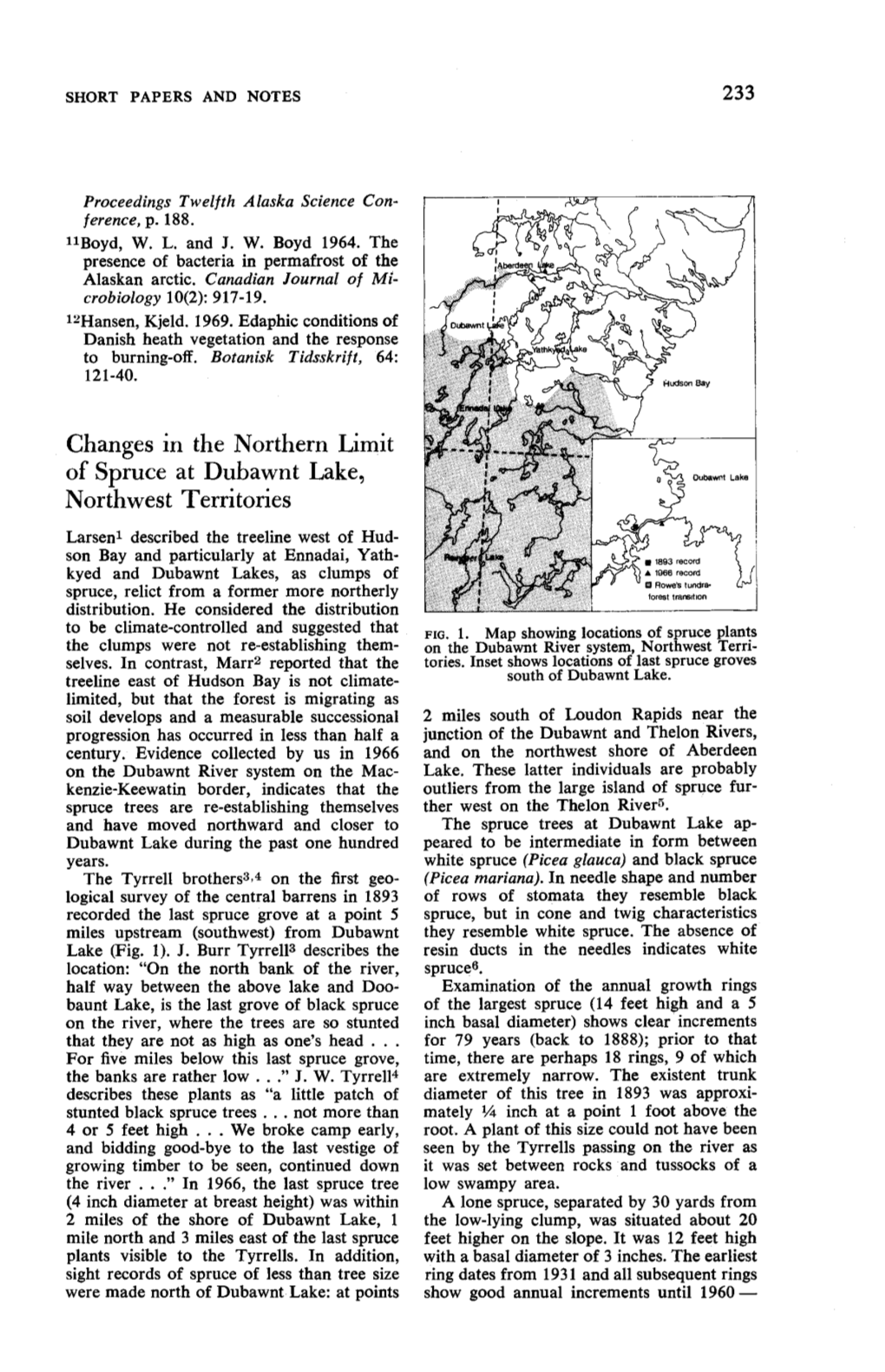 Changes in the Northern Limit of Spruce at Dubawnt Lake, Northwest