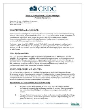 Housing Development - Project Manager Position Description