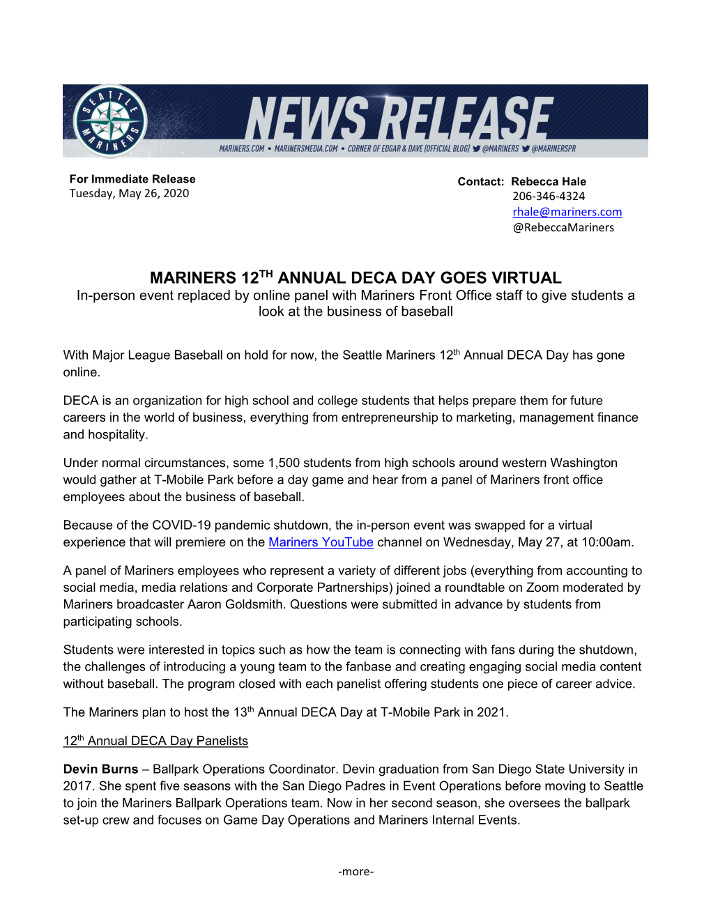 Mariners 12Th Annual Deca Day Goes Virtual