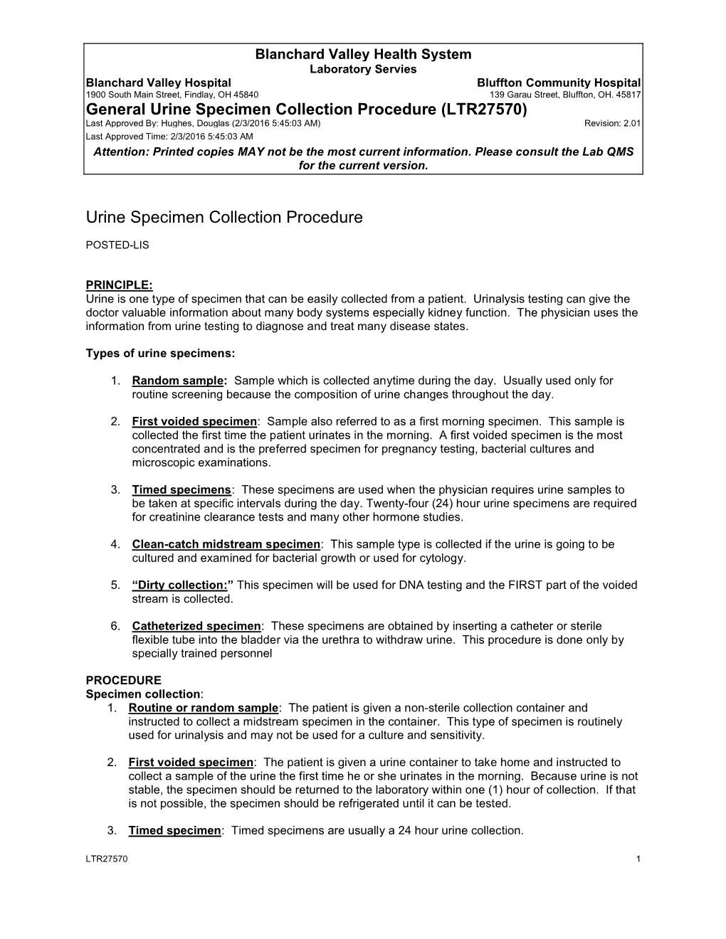 General Urine Specimen Collection Procedure