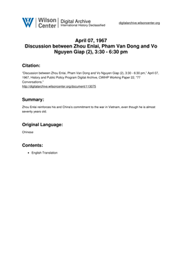 April 07, 1967 Discussion Between Zhou Enlai, Pham Van Dong and Vo Nguyen Giap (2), 3:30 - 6:30 Pm