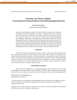 Theorizing “Lay Theories of Media”: a Case Study of the Dissent! Network at the 2005 Gleneagles G8 Summit