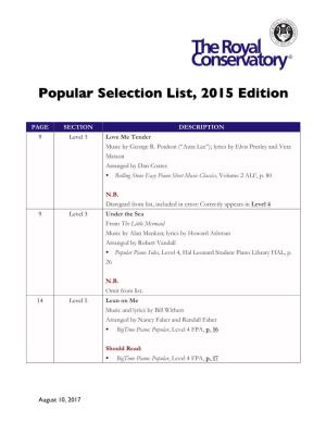 Popular Selection List, 2015 Edition