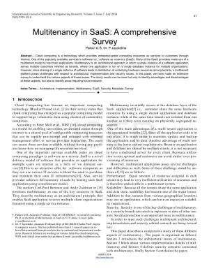 Multitenancy in Saas: a Comprehensive Survey Pallavi G B, Dr