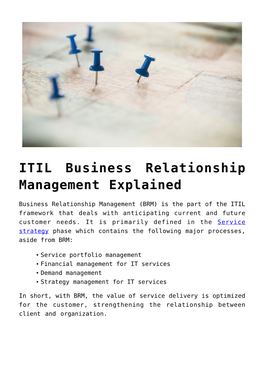 ITIL Business Relationship Management Explained