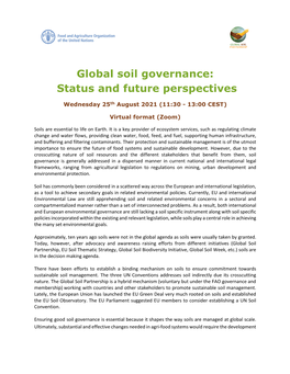 Global Soil Governance: Status and Future Perspectives