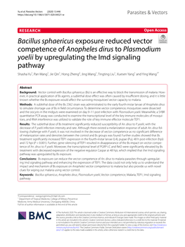 Bacillus Sphaericus Exposure Reduced Vector Competence of Anopheles