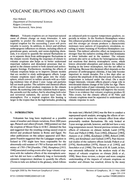 Volcanic Eruptions and Climate 38, 2 / Reviews of Geophysics